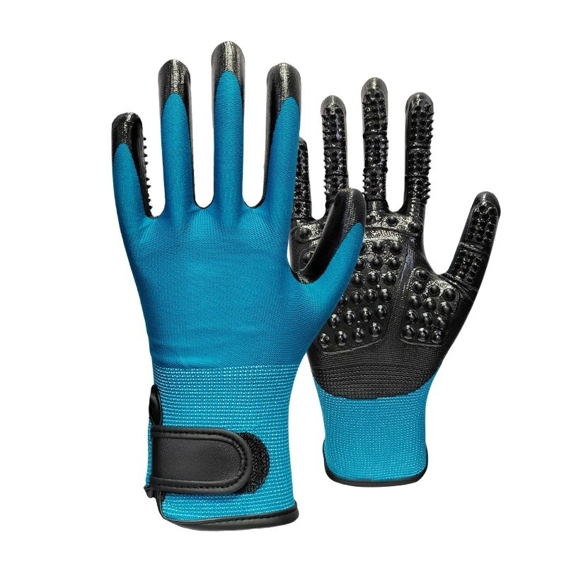 Luvas de remoção de pelos para animais de estimação com pontas metálicas Massagem azul Limpa e remove o cabelo flutuante