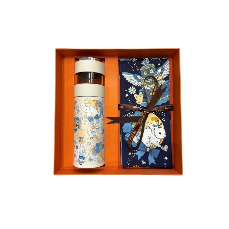 Caixa de presente do Dia dos tolos de Abril Toalha de seda Teia de separação Thermos Cup Set para agência de viagens