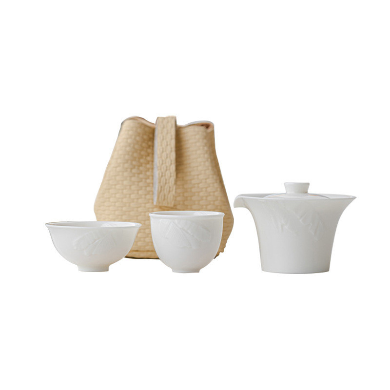 Conjunto de chá em relevo de folhas de banana de porcelana branca personalizável perfeito para o dia dos tolos de Abril.