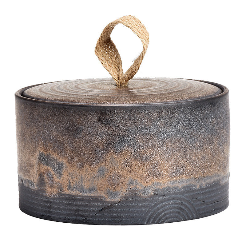 Impressão de tela de seda Canela de chá de cerâmica grosseira Retro Canela de armazenamento de cerâmica selada