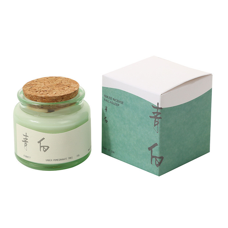 2 gráficos coloridos Impressão em cortiça de madeira Copo verde Aromaterapia vela para evento de nicho