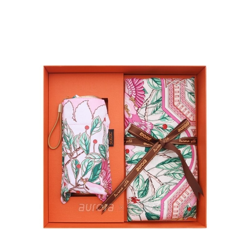 Mulberry Silk Square Scarf and Folding Umbrella Set para soluções corporativas de presentes