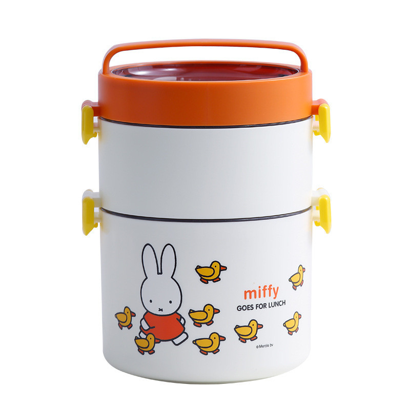 Caixa de almoço portátil de camada dupla com padrão de desenho animado Caixa Bento redonda com design bonito