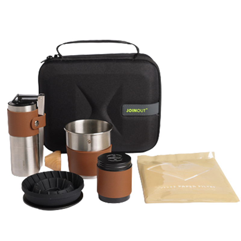 Conjunto de café portátil ao ar livre com moedor de feijão giratório à mão e combinação de filtro de taça