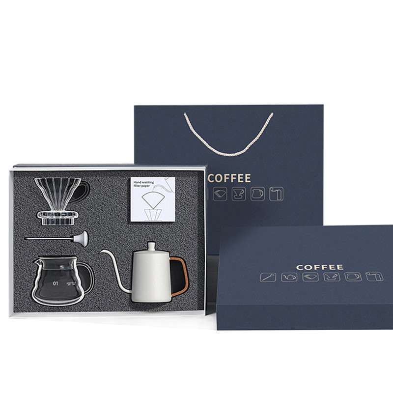 Caixa-presente de utensílios de café 5 peças com filtro de panela feito à mão Copo de compartilhamento de termômetro de panela e papel de filtro